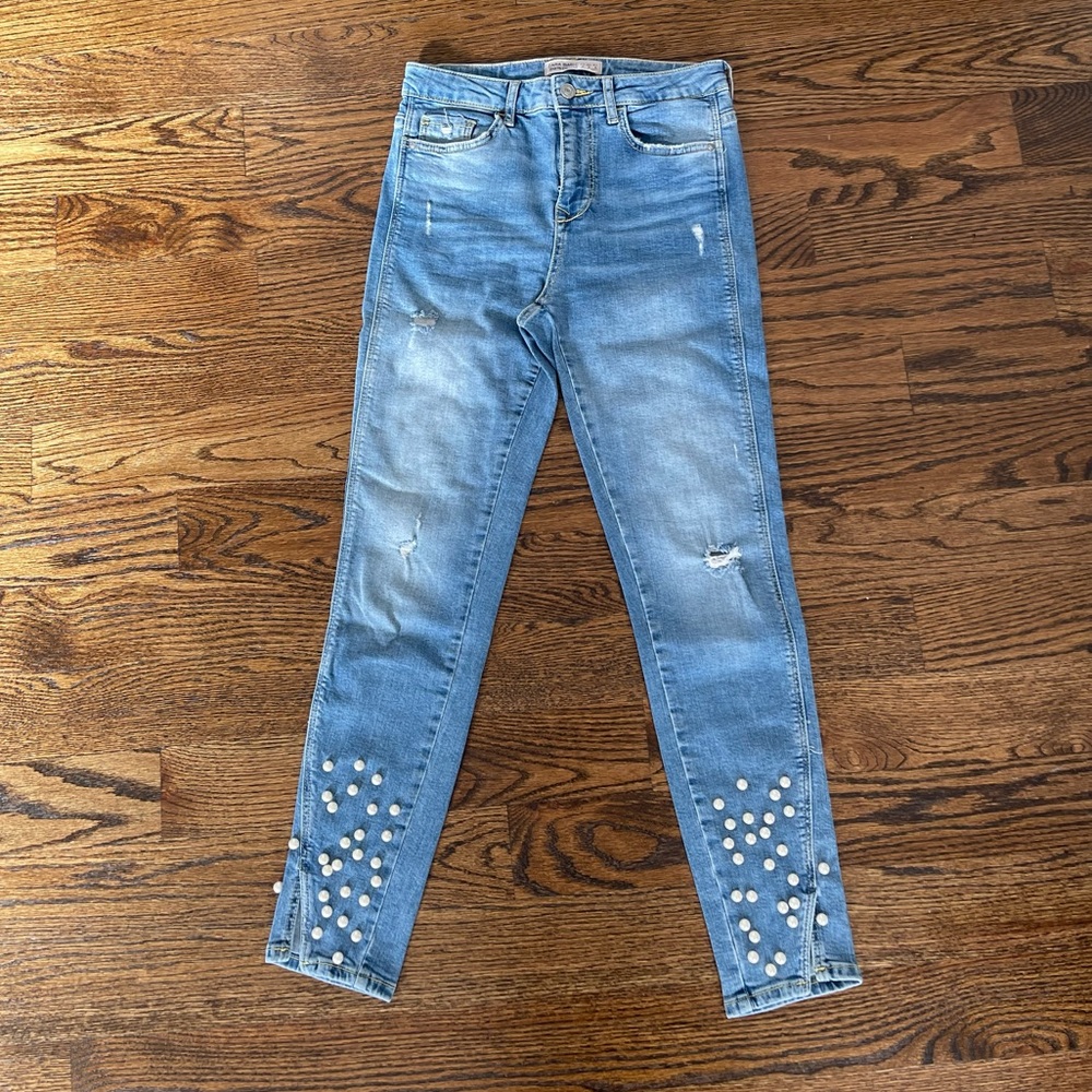 Zara pearl jeans Perfect like new Size 4 Beautiful! - Picture 6 of 10